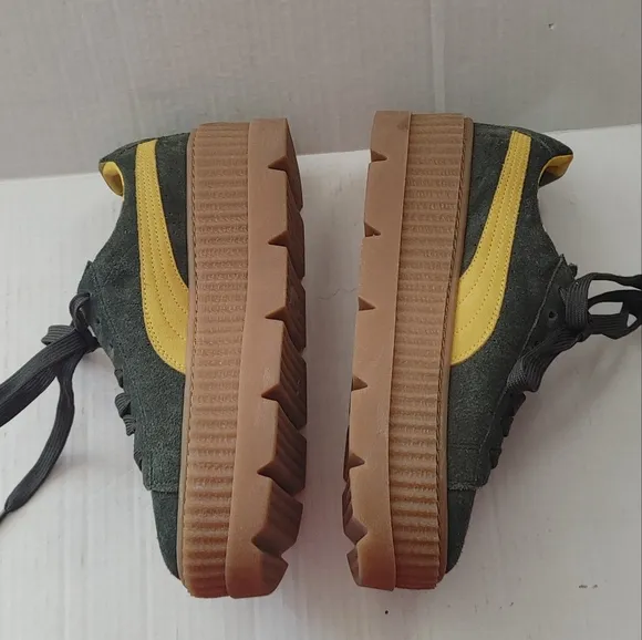 Puma Fenty x Rihanna Green/Gold Suede  Cleated Creeper Sneakers Size 8