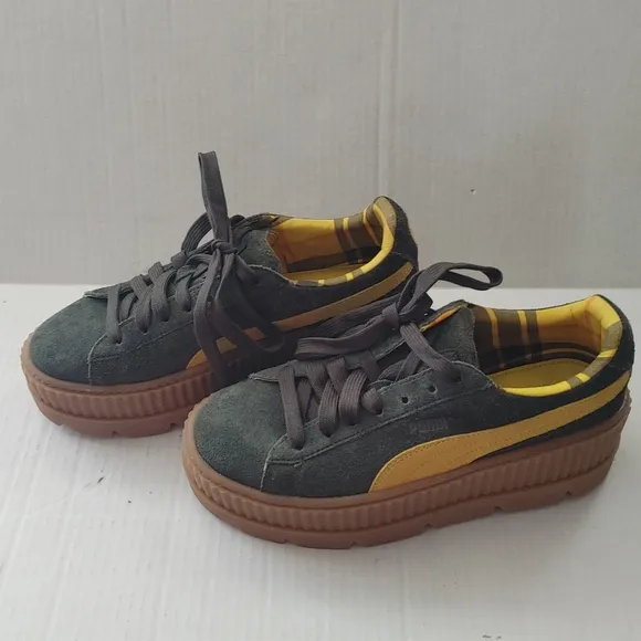 Puma Fenty x Rihanna Green/Gold Suede  Cleated Creeper Sneakers Size 8