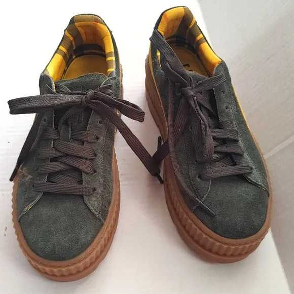 Puma Fenty x Rihanna Green/Gold Suede  Cleated Creeper Sneakers Size 8
