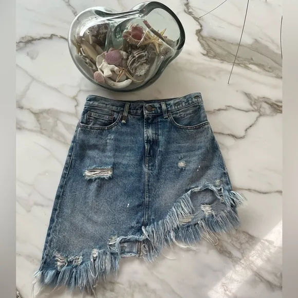 R13 Asymmetrical Distressed Denim Skirt!