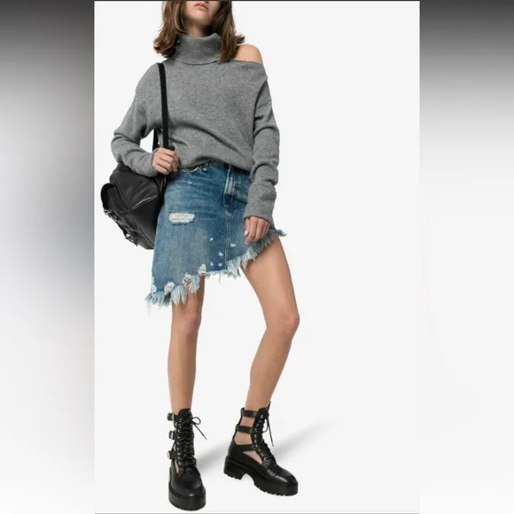 R13 Asymmetrical Distressed Denim Skirt!