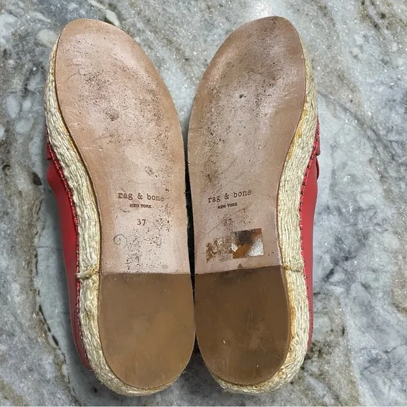 RAG &amp; BONE Orange Pink Leather Slip On Espadrilles Flats