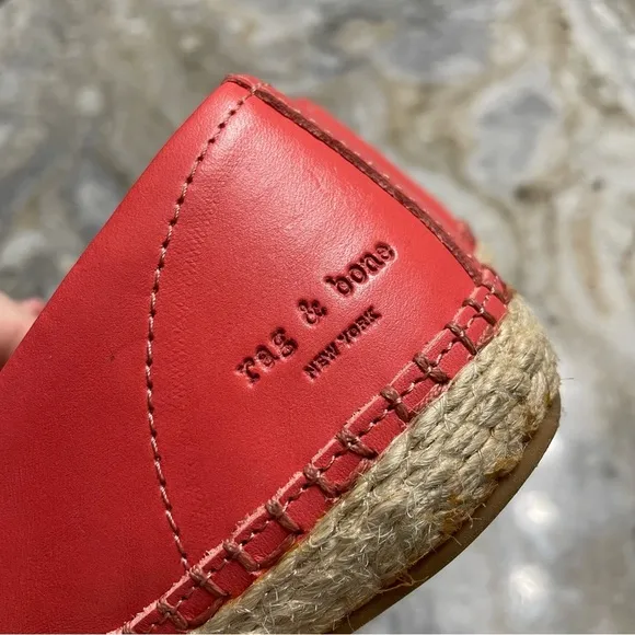 RAG &amp; BONE Orange Pink Leather Slip On Espadrilles Flats