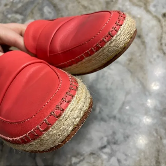 RAG &amp; BONE Orange Pink Leather Slip On Espadrilles Flats