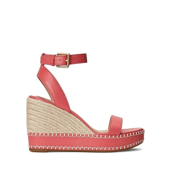 Ralph Lauren Pink Wedge Espadrilles with Ankle Strap