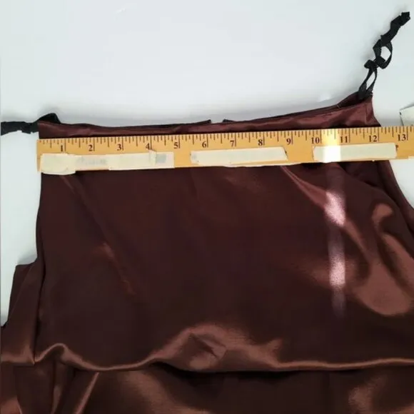 Rampage satin maxi skirt silky bronze charmeuse metallic brown slip column NWT