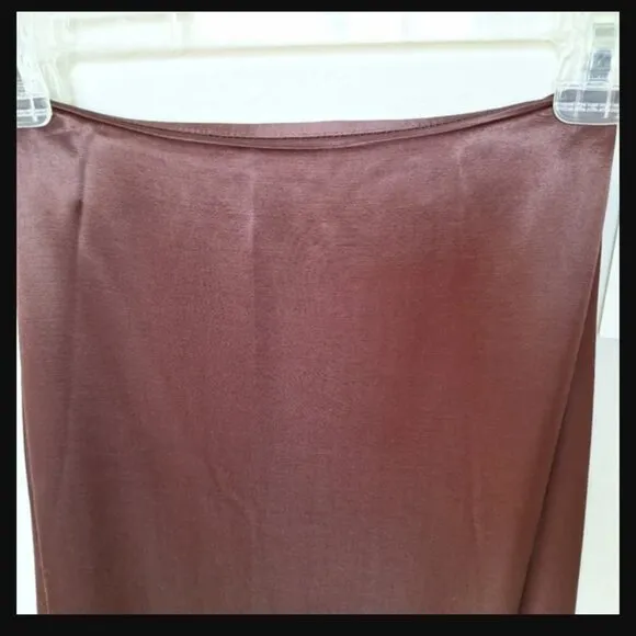 Rampage satin maxi skirt silky bronze charmeuse metallic brown slip column NWT