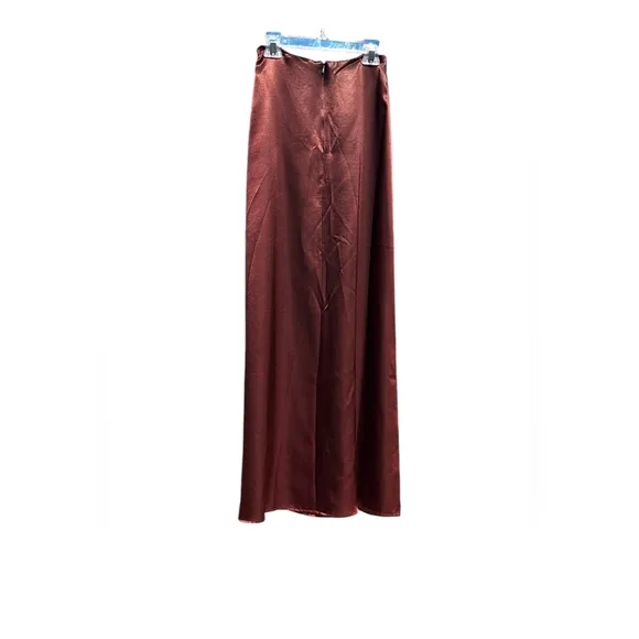Rampage satin maxi skirt silky bronze charmeuse metallic brown slip column NWT