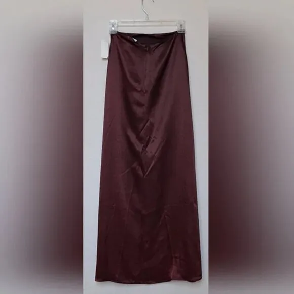 Rampage satin maxi skirt silky bronze charmeuse metallic brown slip column NWT