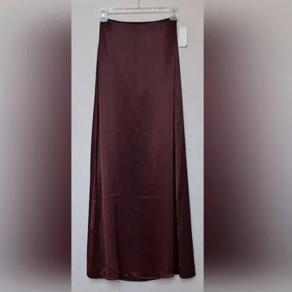 Rampage satin maxi skirt silky bronze charmeuse metallic brown slip column NWT