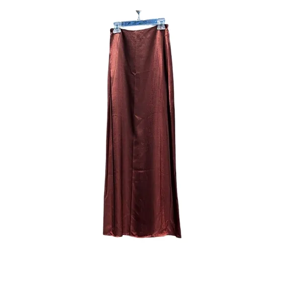 Rampage satin maxi skirt silky bronze charmeuse metallic brown slip column NWT