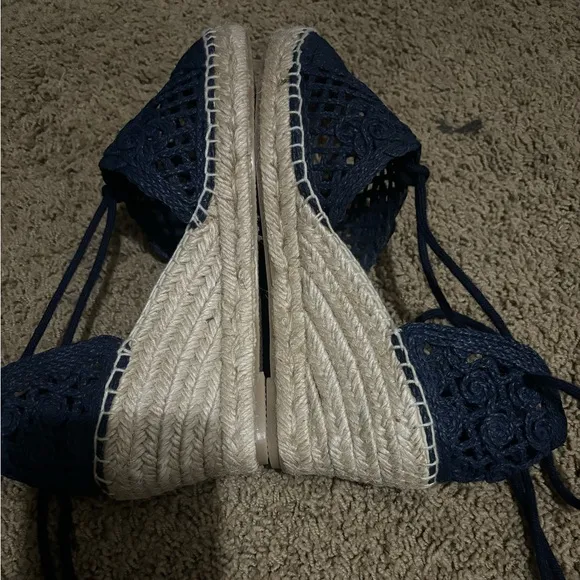 RARE 🌊☀️Sezane Carmen Espadrilles Blue and Tan with Woven Sole