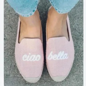 Rare SOLUDOS CIAO BELLA light pink 7 espadrilles cute slip on loafers travel
