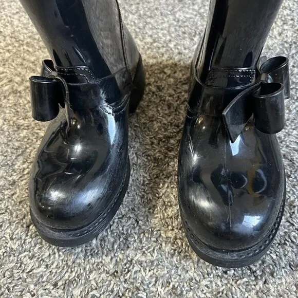 RED VALENTINO BLACK BOW MID-CALF RUBBER RAIN BOOTS SIZE 36 US 6