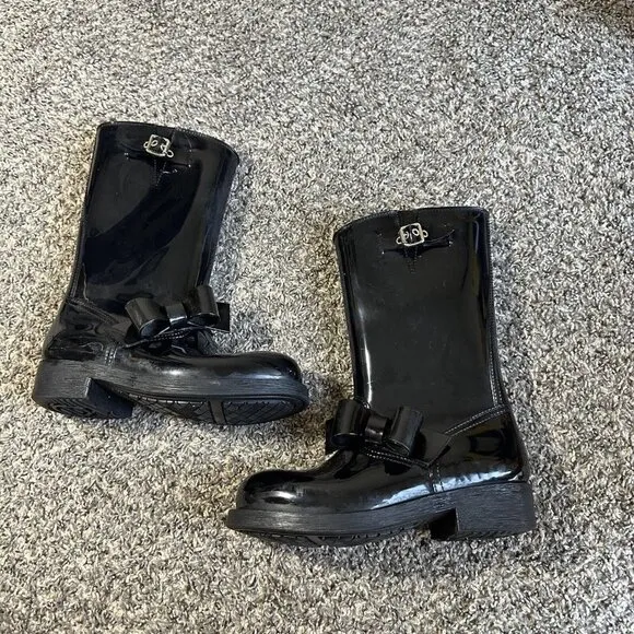RED VALENTINO BLACK BOW MID-CALF RUBBER RAIN BOOTS SIZE 36 US 6