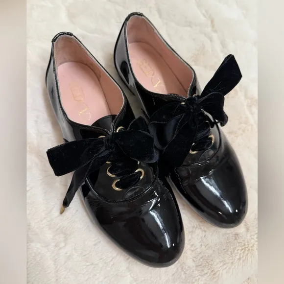 RED Valentino Women's Patent Leather Velvet Lace  Loafers, Made in Italy, 36.5