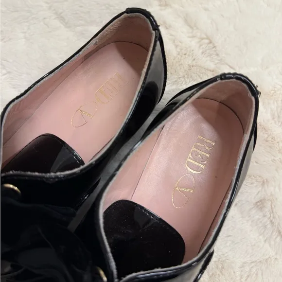 RED Valentino Women's Patent Leather Velvet Lace  Loafers, Made in Italy, 36.5