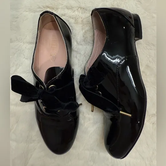 RED Valentino Women's Patent Leather Velvet Lace  Loafers, Made in Italy, 36.5