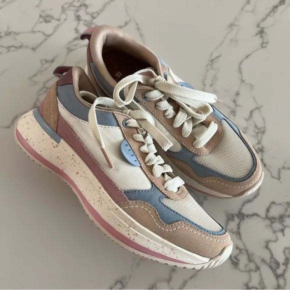 Reef Cream and Blue Sneakers with Retro Silhouette​