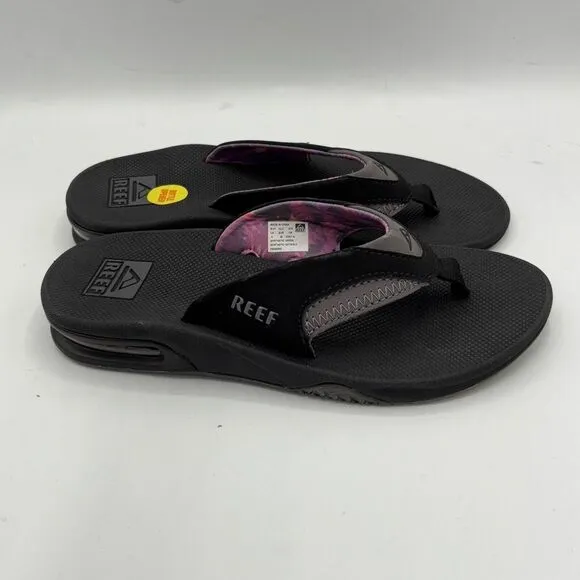 REEF Women's Fanning Flip Flop Sandals with Bottle Opener Sz 6 BLACK