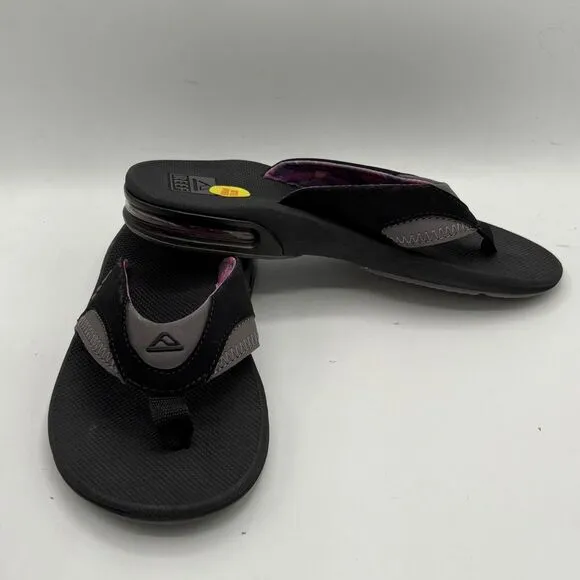 REEF Women's Fanning Flip Flop Sandals with Bottle Opener Sz 6 BLACK