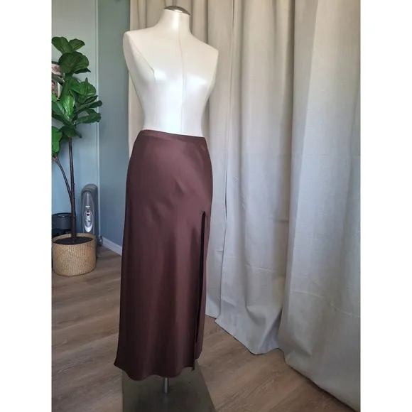 Reformation Silk Midi Brown Skirt Sz 2