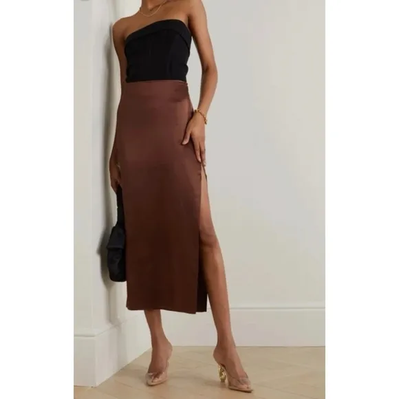 Reformation Silk Midi Brown Skirt Sz 2