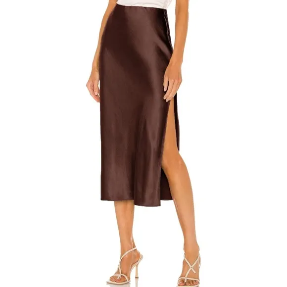 Reformation Silk Midi Brown Skirt Sz 2