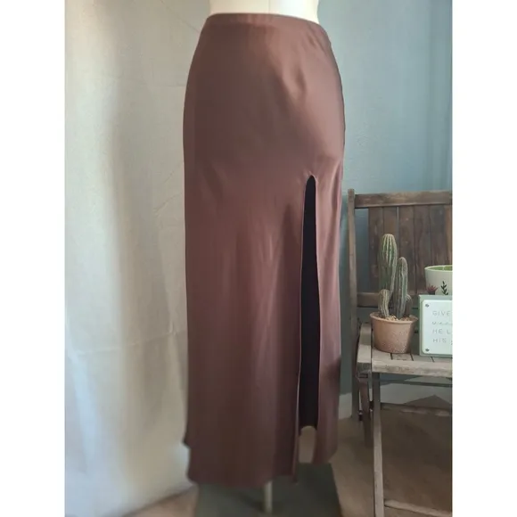 Reformation Silk Midi Brown Skirt Sz 2