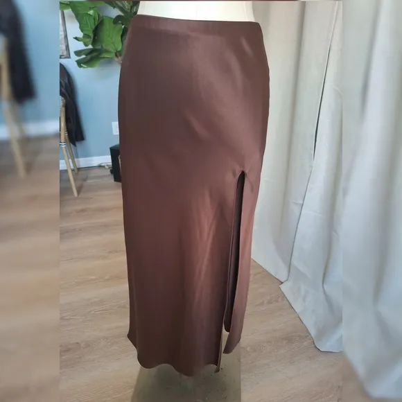 Reformation Silk Midi Brown Skirt Sz 2