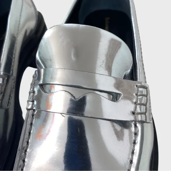Reformation Silver Mirror Metallic Leather Agathea Loafers Size 7