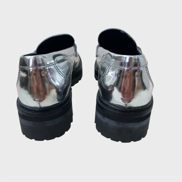 Reformation Silver Mirror Metallic Leather Agathea Loafers Size 7