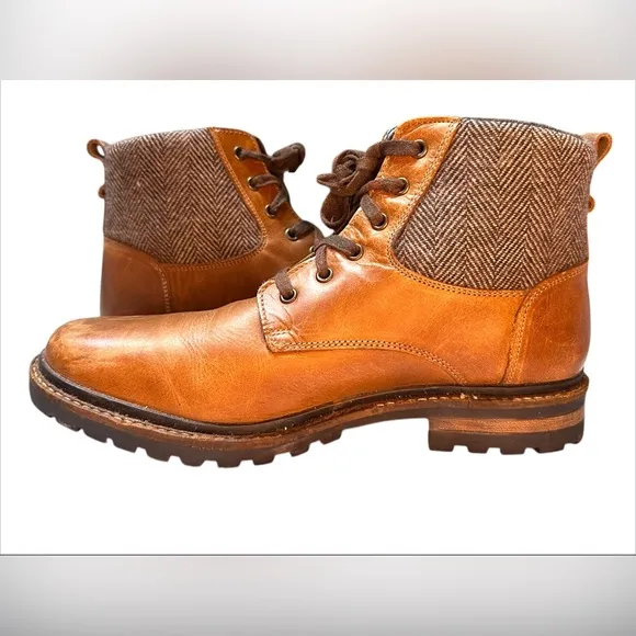 RESERVED FOOTWEAR MEN’S LEATHER &amp; TWEED BOOTS – TAN – SIZE 11