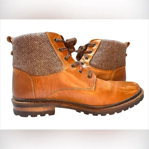 RESERVED FOOTWEAR MEN’S LEATHER &amp; TWEED BOOTS – TAN – SIZE 11