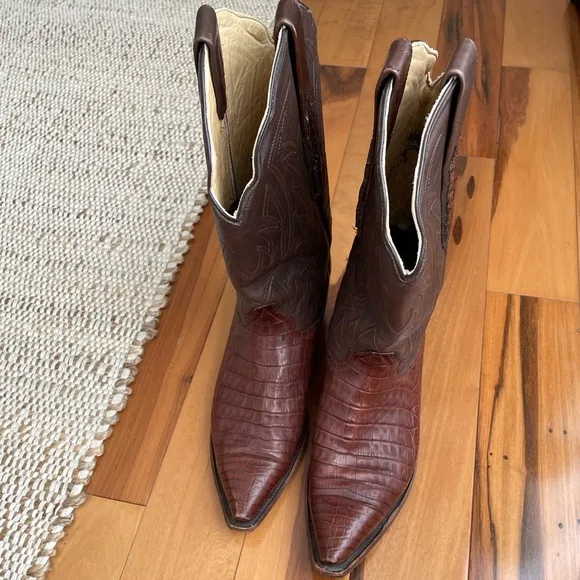 Resistol Ranch Black Gold Caiman Belly Leather Cowboy Boots