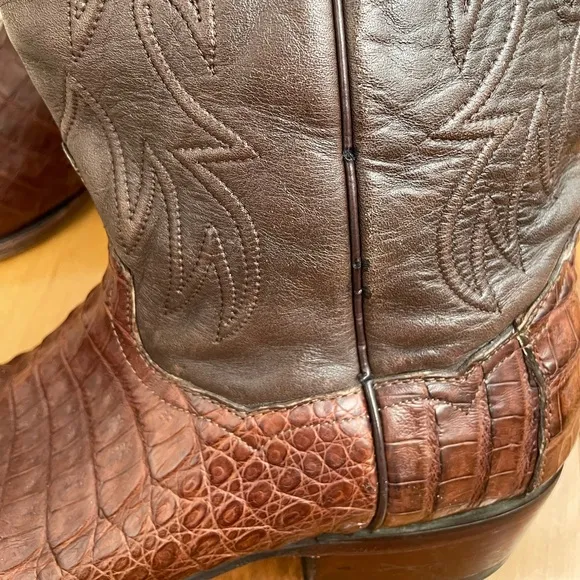 Resistol Ranch Black Gold Caiman Belly Leather Cowboy Boots