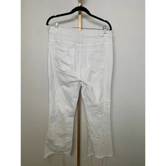 Risen Jeans Womens White Button Fly Distressed Straight Ankle Size 1XL