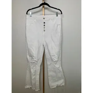 Risen Jeans Womens White Button Fly Distressed Straight Ankle Size 1XL