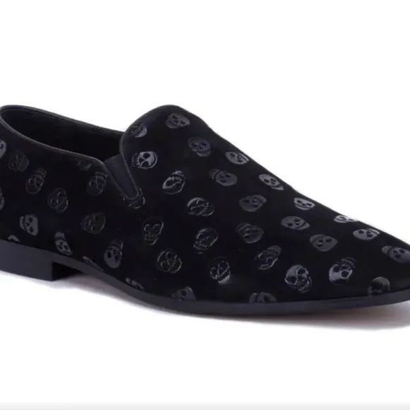 ROBERT GRAHAM Delphi VenetianEmbossed Skull Leather Black Loafer
