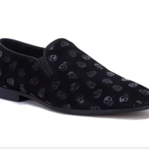 ROBERT GRAHAM Delphi VenetianEmbossed Skull Leather Black Loafer