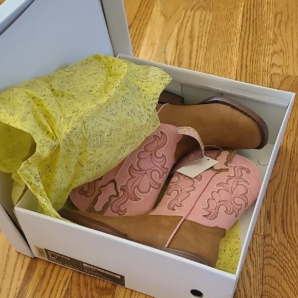 Roper Pink and Brown Cowboy Boots with Decorative Stitching