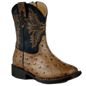 Roper Square Toe Faux Ostrich Leather Boots Cowboy Western Little Boys SIZE 9