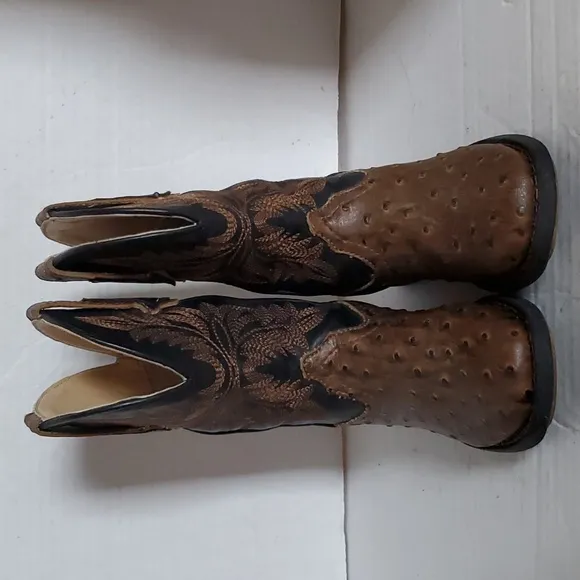 Roper Square Toe Faux Ostrich Leather Boots Cowboy Western Little Boys SIZE 9