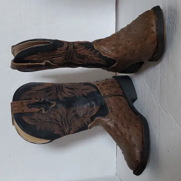 Roper Square Toe Faux Ostrich Leather Boots Cowboy Western Little Boys SIZE 9