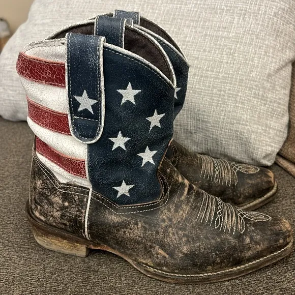 ROPER WOMEN'S AMERICAN BEAUTY FLAG ANKLE BOOTS Size 8.5