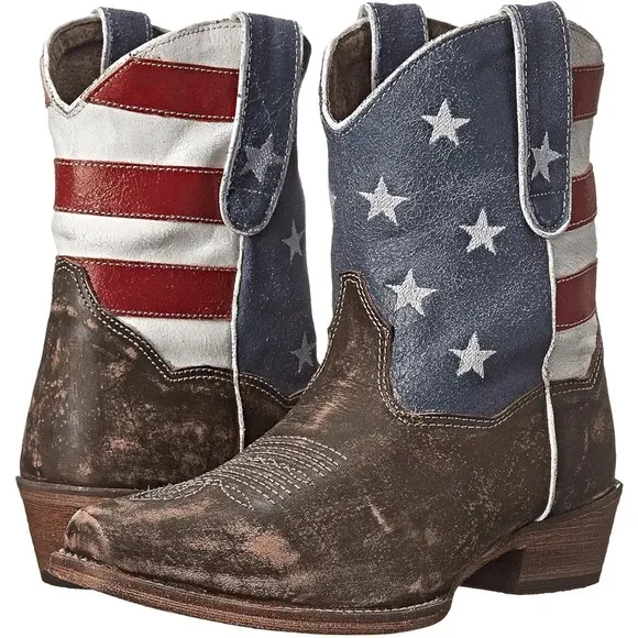 ROPER WOMEN'S AMERICAN BEAUTY FLAG ANKLE BOOTS Size 8.5