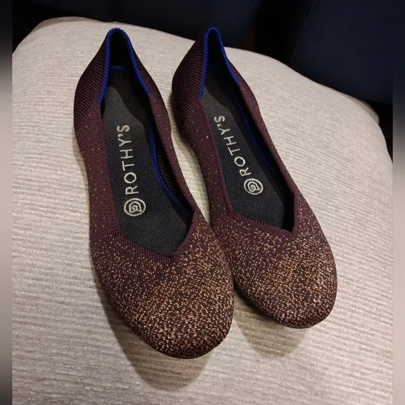 Rothys Flats Eggplant Metallic Purple Vegan Shoes Womens Sz 6.5