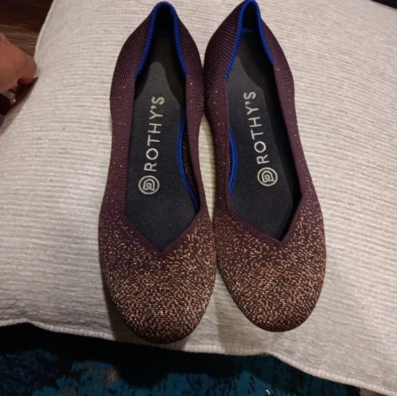 Rothys Flats Eggplant Metallic Purple Vegan Shoes Womens Sz 6.5