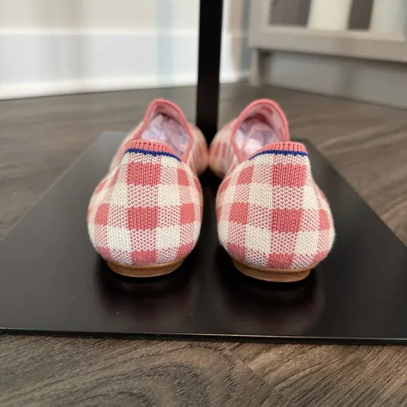 Rothy's Marta Ferri Merino Wool Square Toe Pink Check Slip On Flats 7.5 NEW Shoe