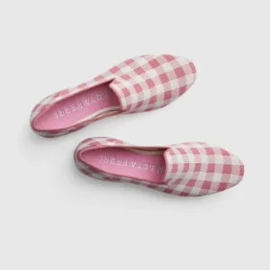Rothy's Marta Ferri Merino Wool Square Toe Pink Check Slip On Flats 7.5 NEW Shoe